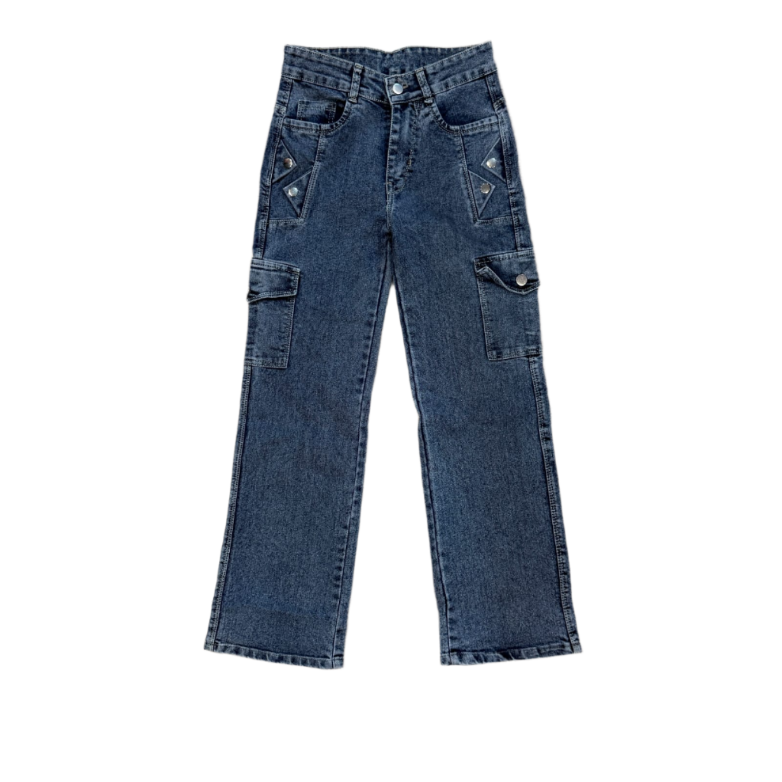 Pair of blue jeans on a tiled floor